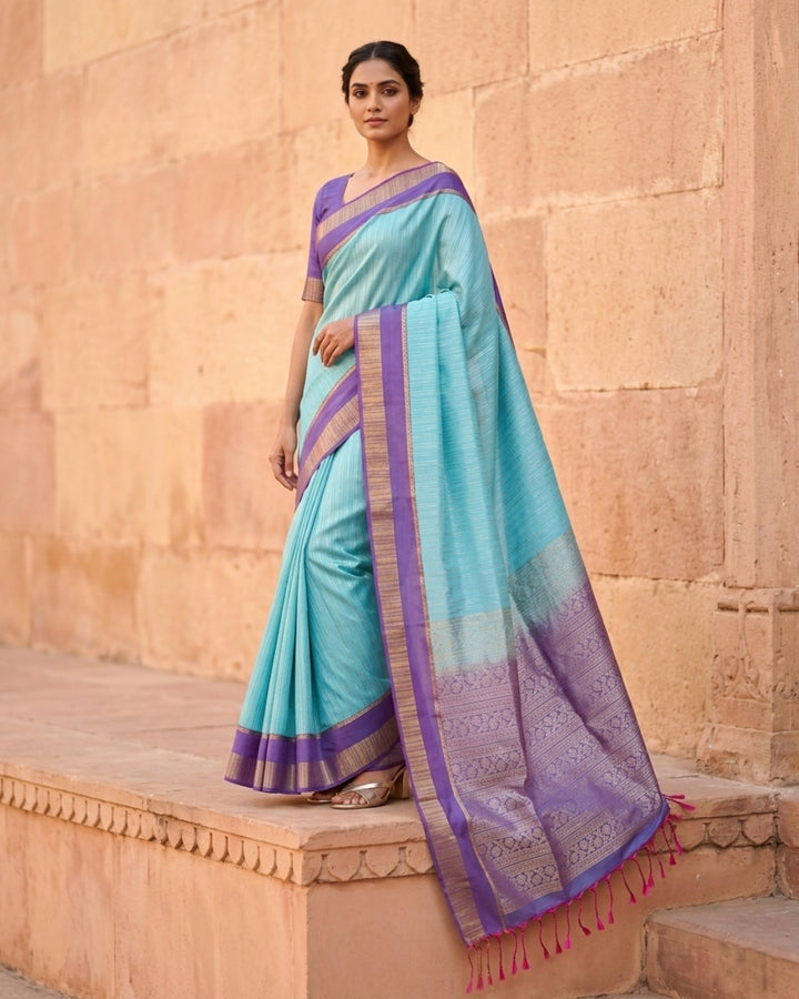 Sindhu — Aqua Blue Tana Art Silk Saree