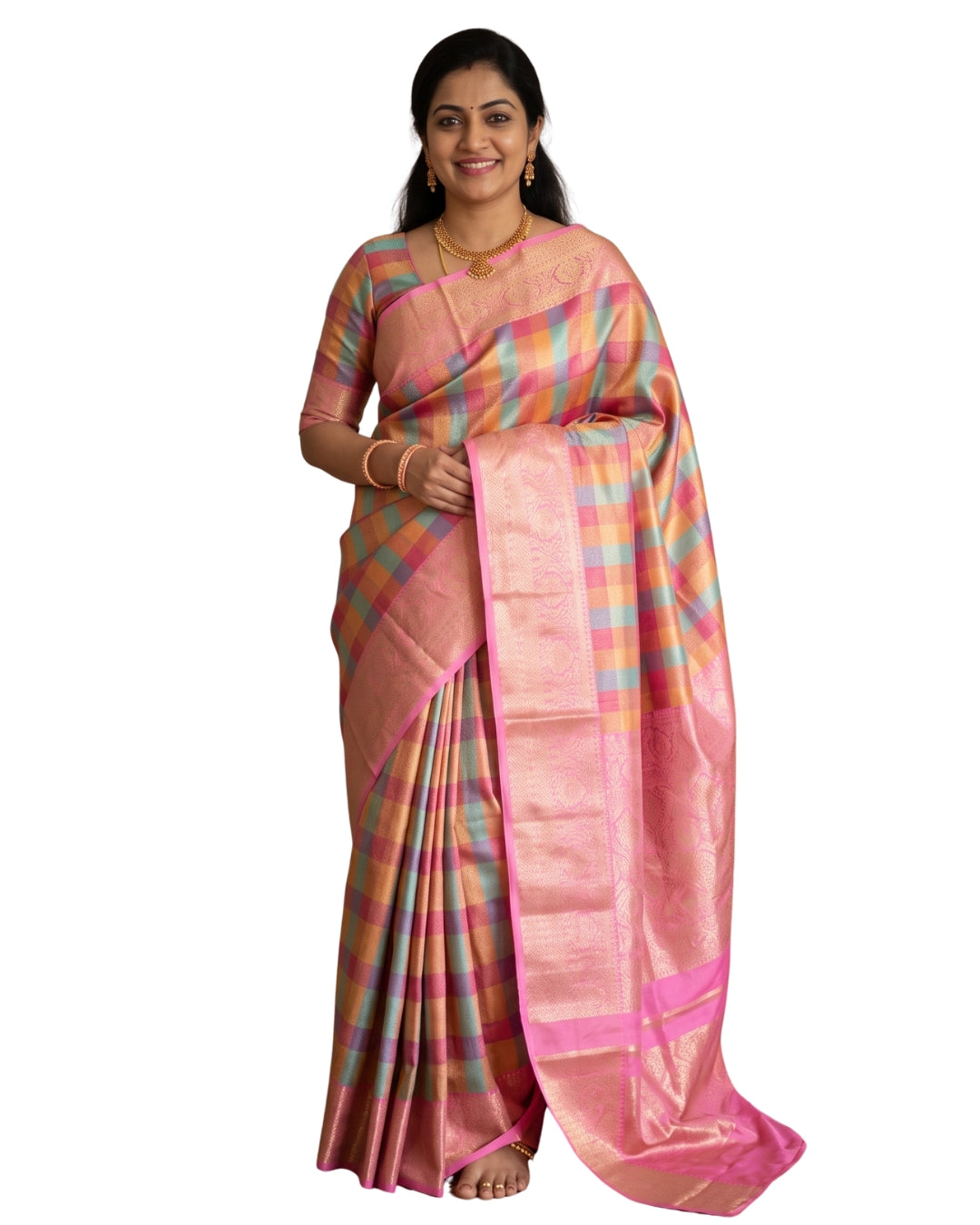 Art Saree Art kanchi Multi Check Saree