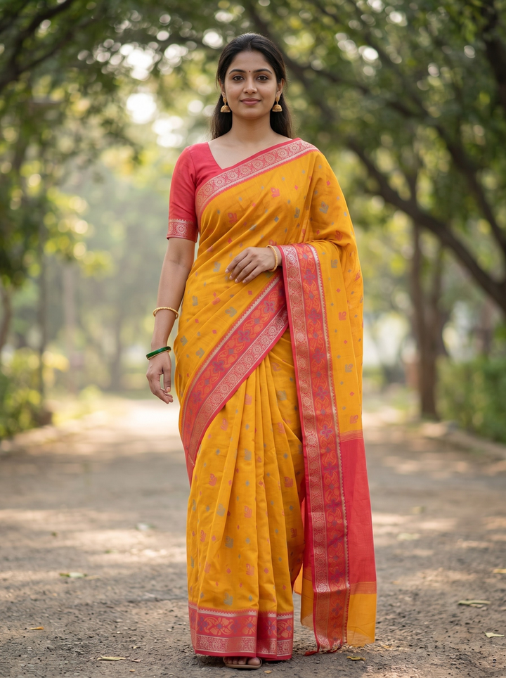Sevvanthi — Mustard Yellow Tana Art Silk Saree