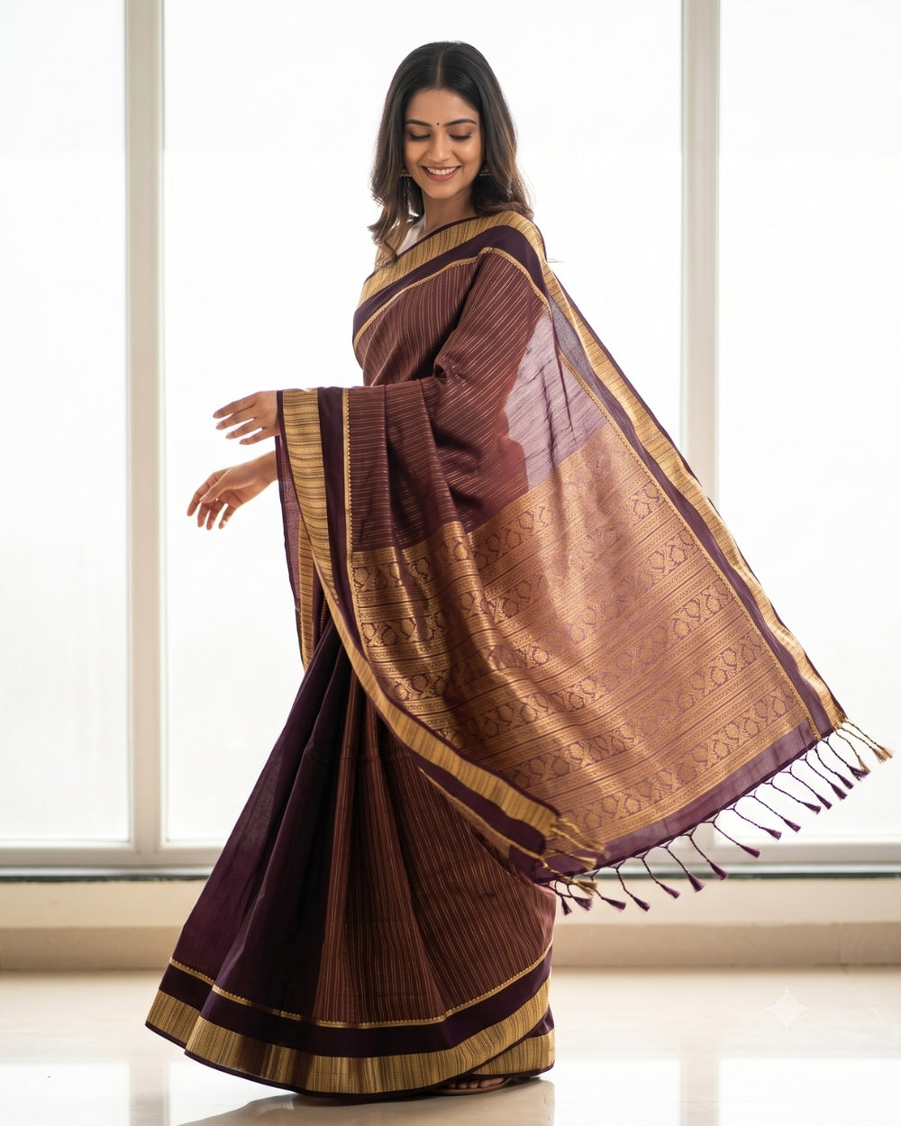 Bhuvana — Dark Brown Tana Art Silk Saree
