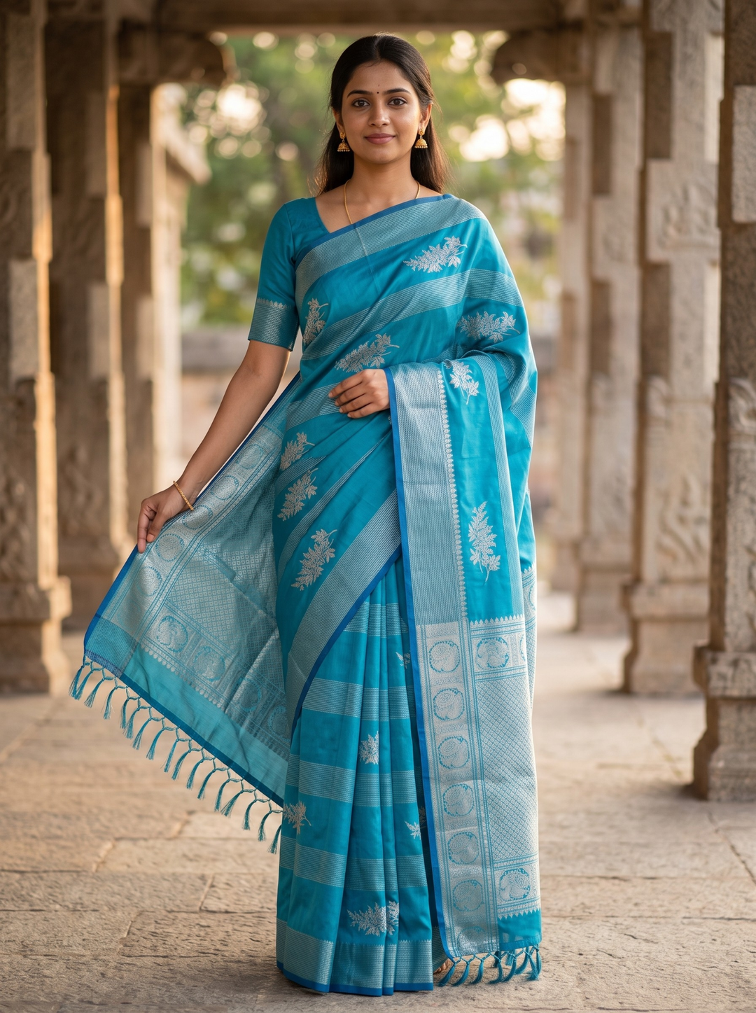 Akila — Teal Blue Tana Art Silk Saree