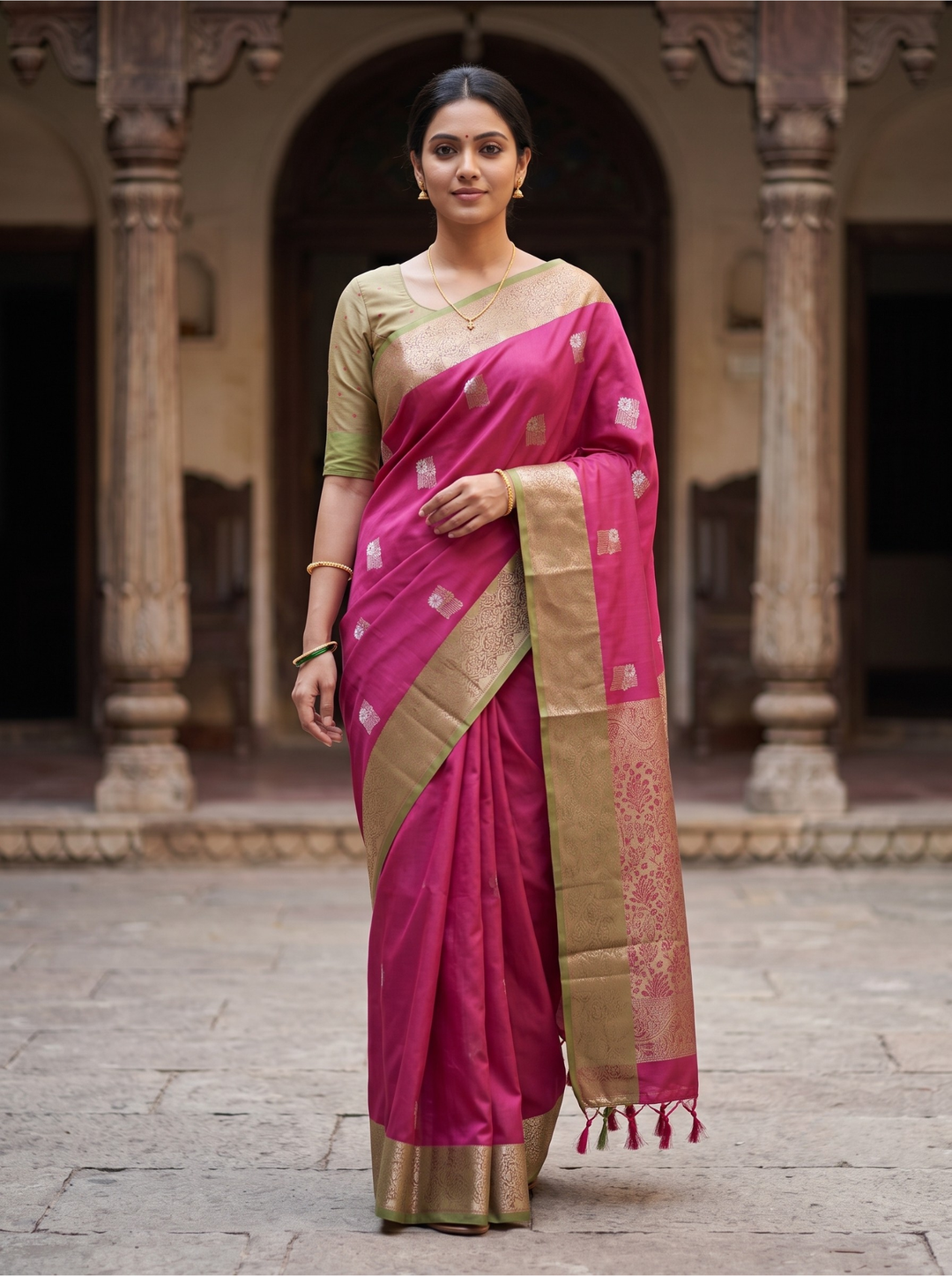 Madhura — Pink Tana Art Silk Saree