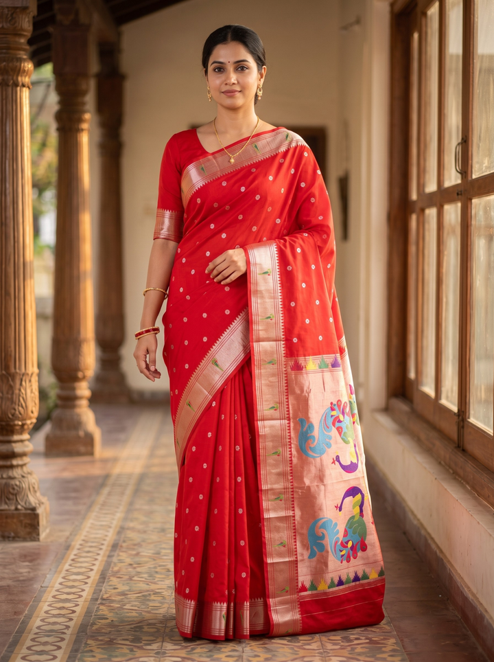 Kamakshi — Red Tana Art Silk Saree