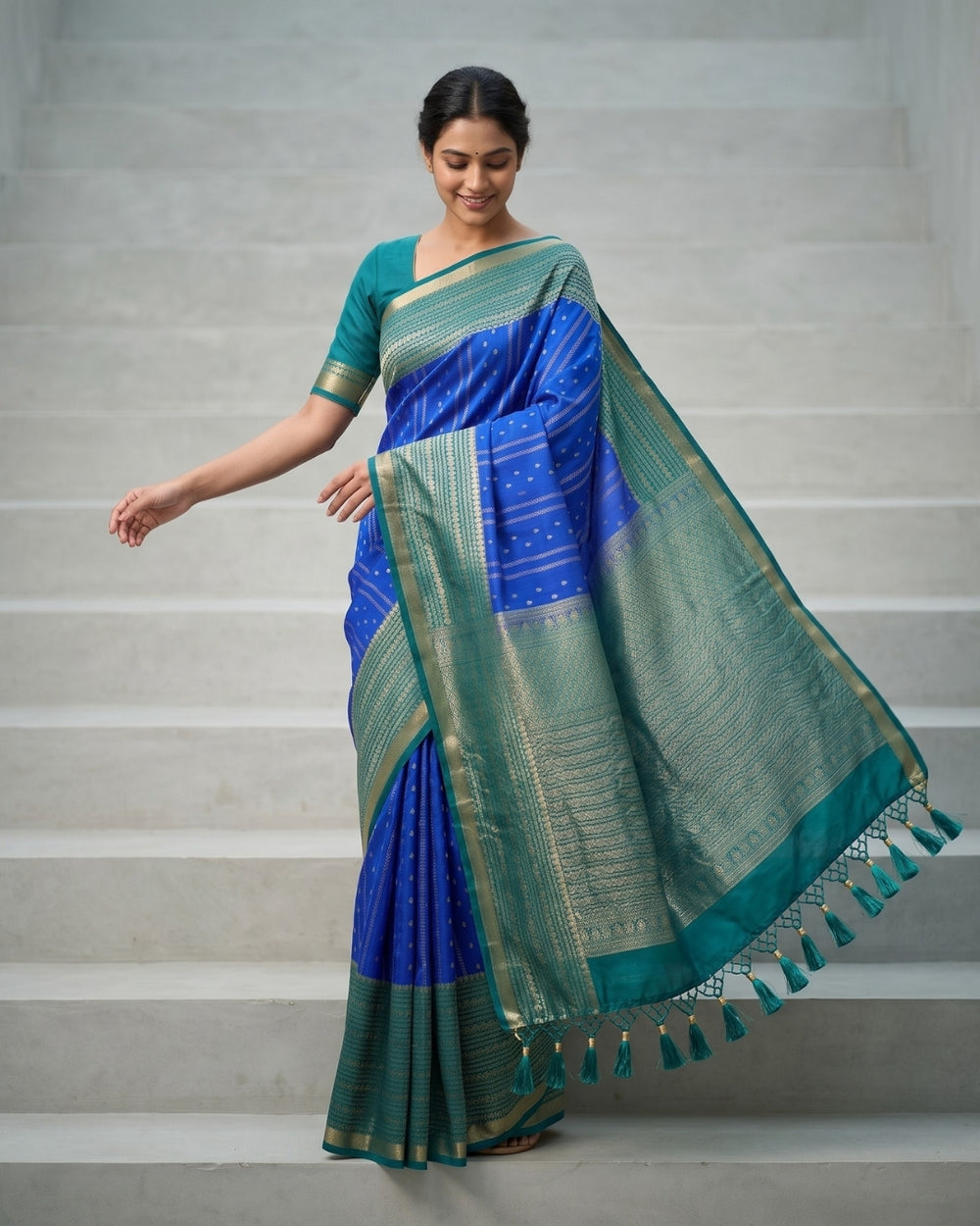 Kuyili — Royal Blue Tana Art Silk Saree