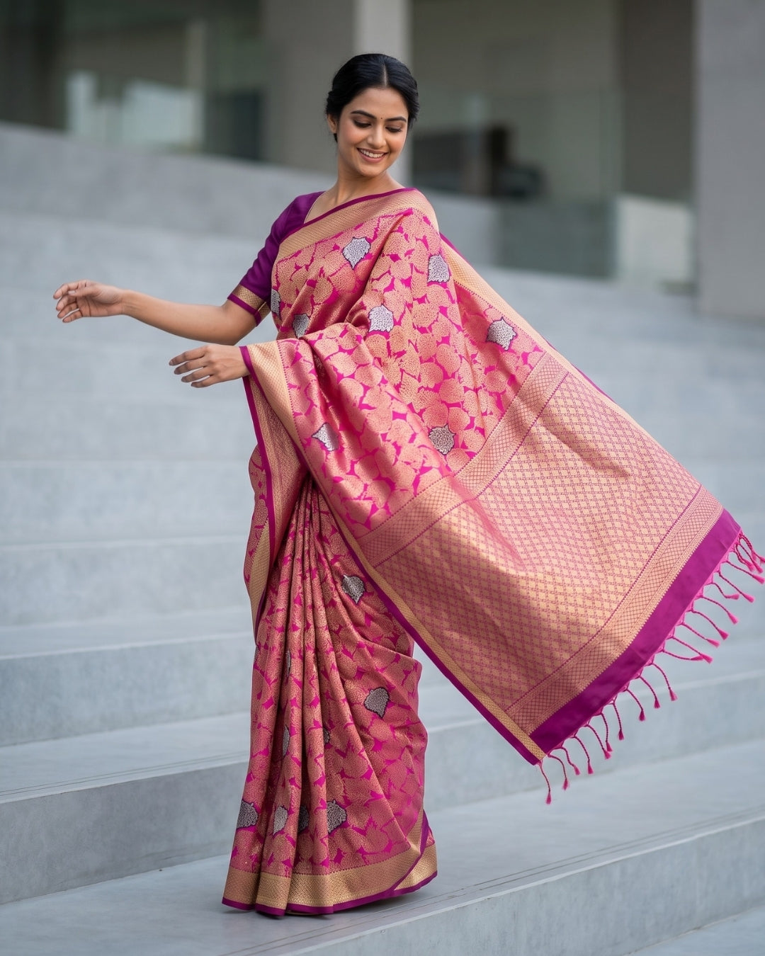 Azhagi — Magenta Pink Tana Art Silk Saree