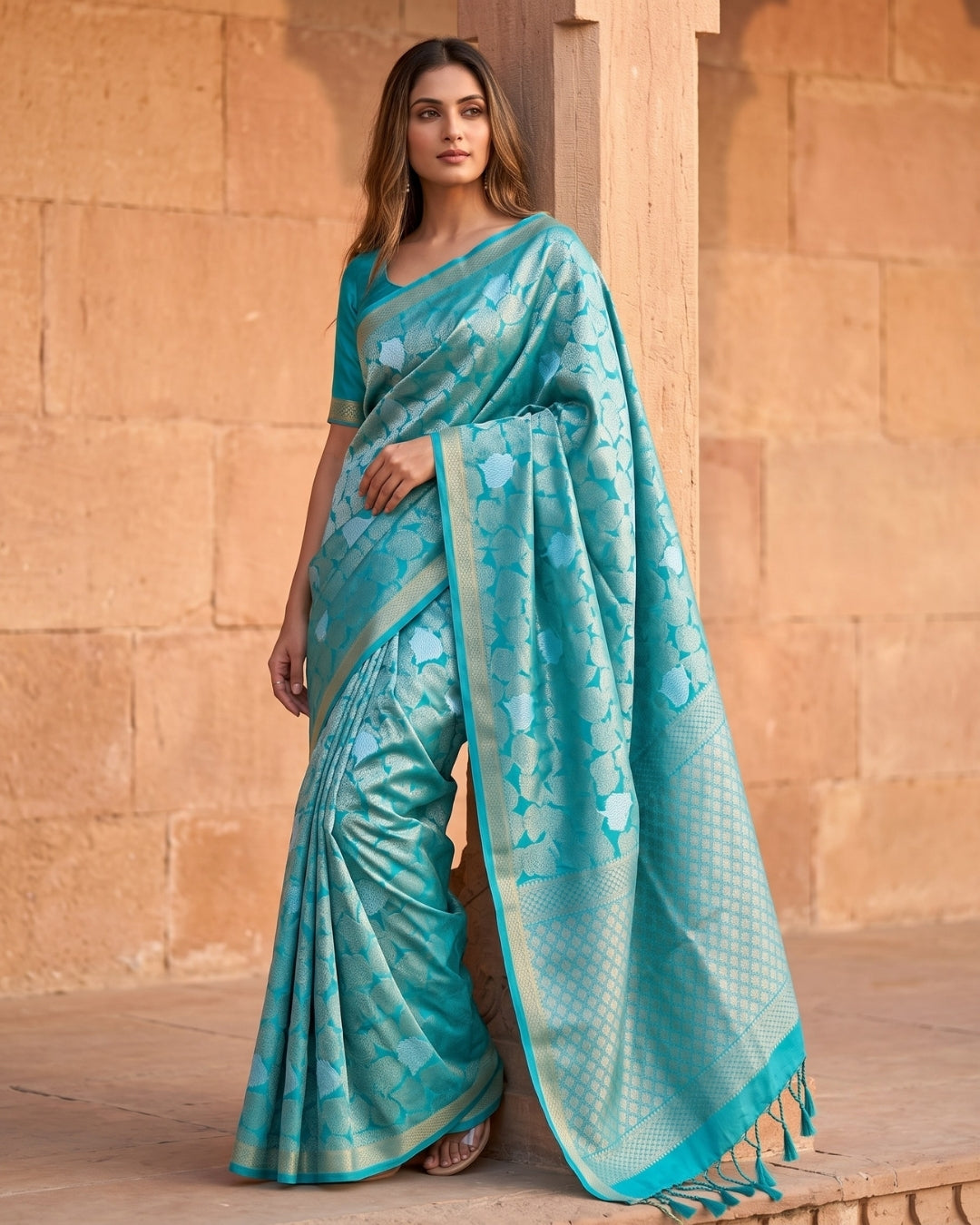 Selvi — Sea Green Tana Art Silk Saree