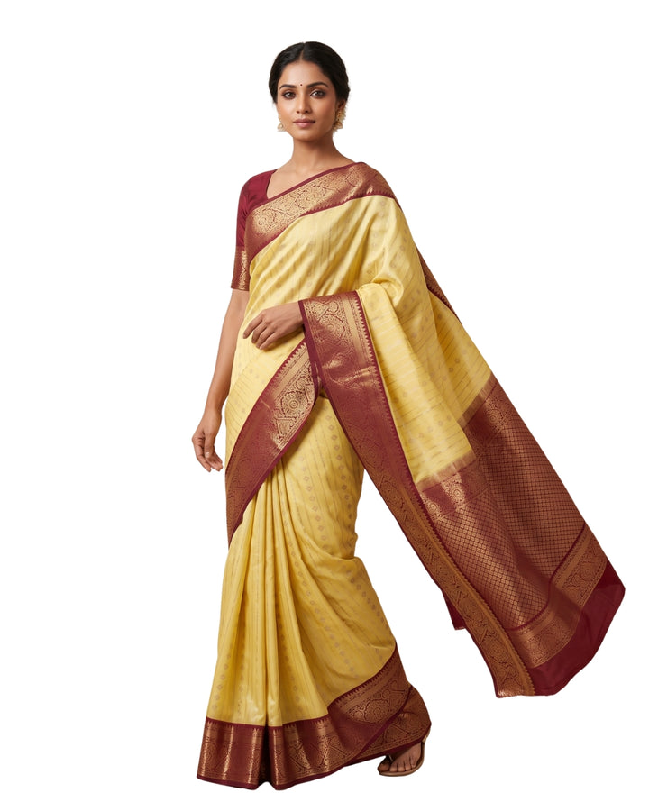 Ponmani — Pale Yellow Tana Art Silk Saree