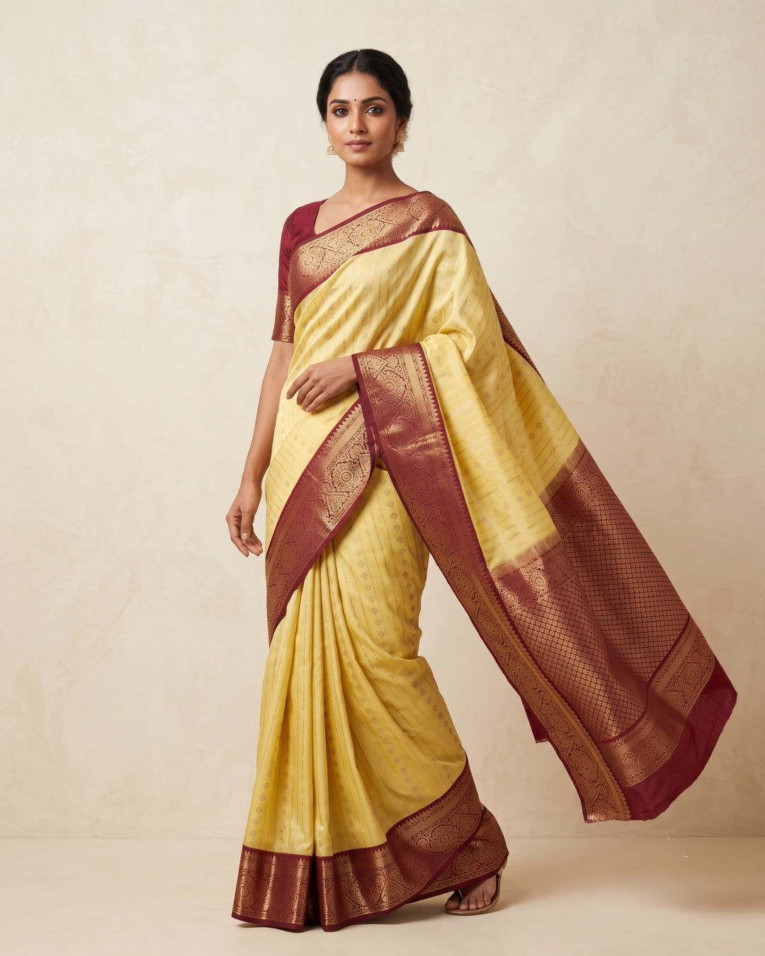Ponmani — Pale Yellow Tana Art Silk Saree