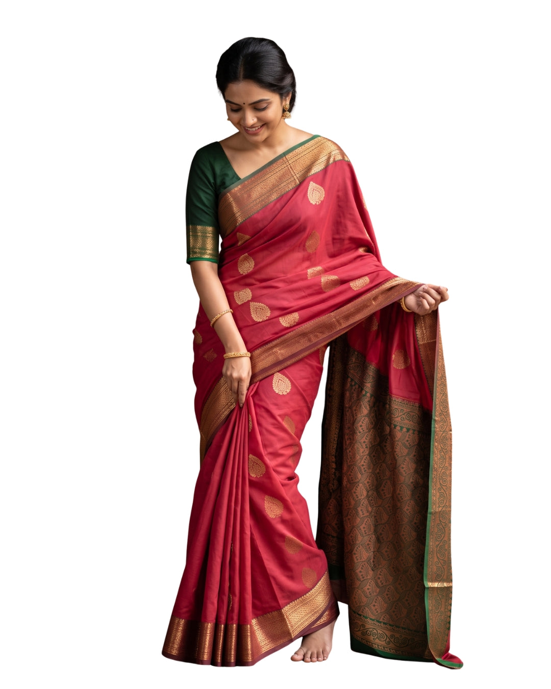 Radha — Brick Red Art Silk Saree