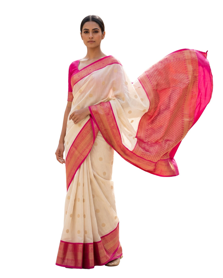 Chellam — Cream Tana Art Silk Saree