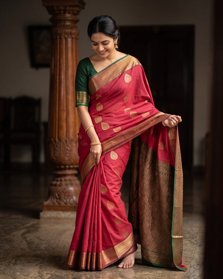 Radha — Brick Red Art Silk Saree