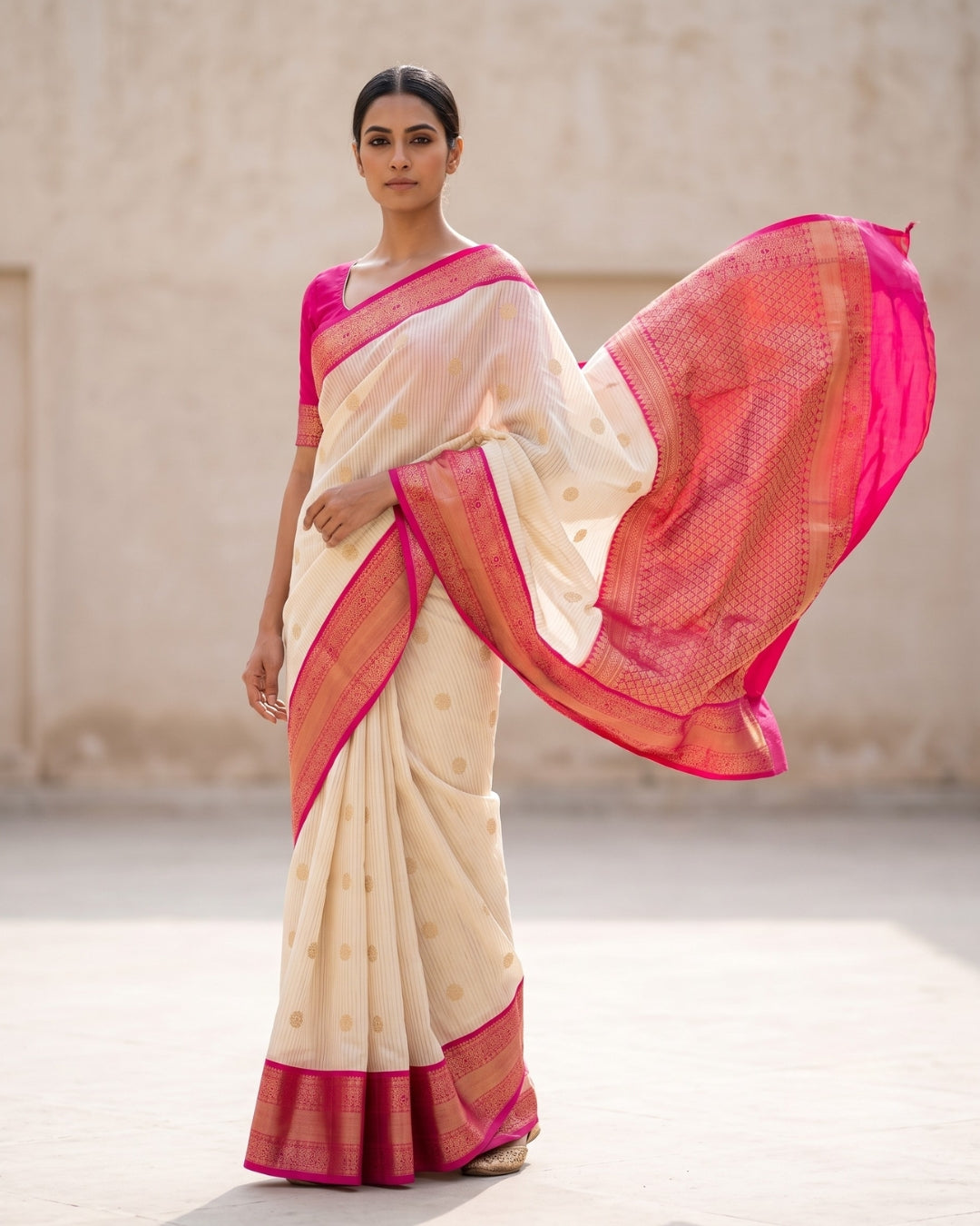 Chellam — Cream Tana Art Silk Saree