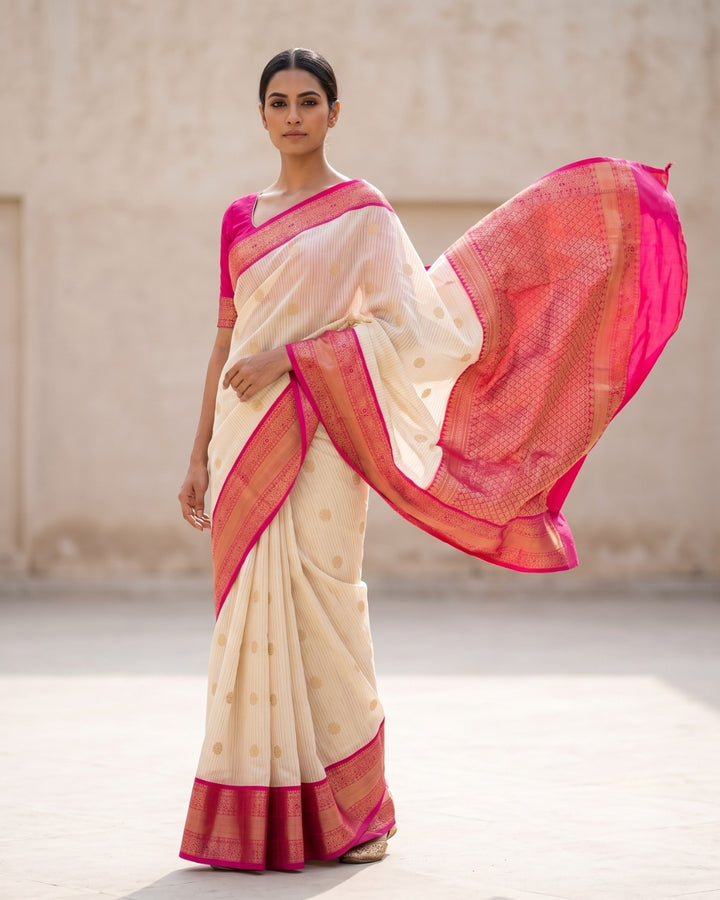 Chellam — Cream Tana Art Silk Saree