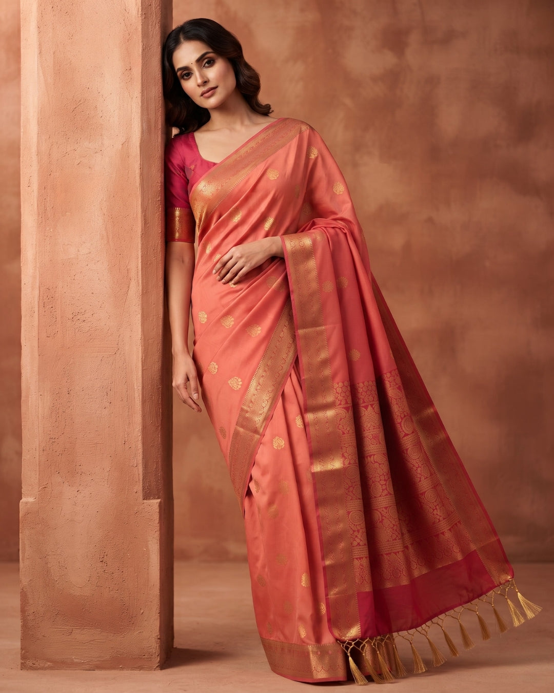 Abinaya — Peach Art Silk Saree – model view