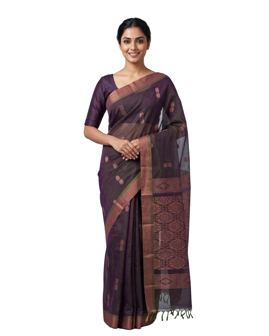 Dual Tone Green Purple Cotton Saree
