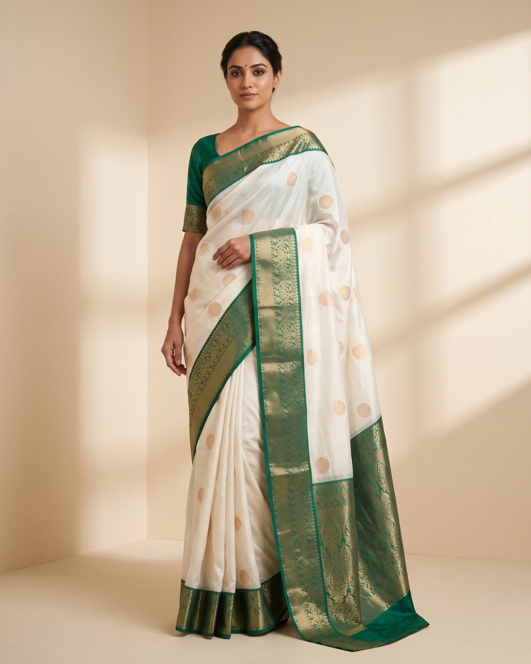 Karpagam — Cream Tana Art Silk Saree