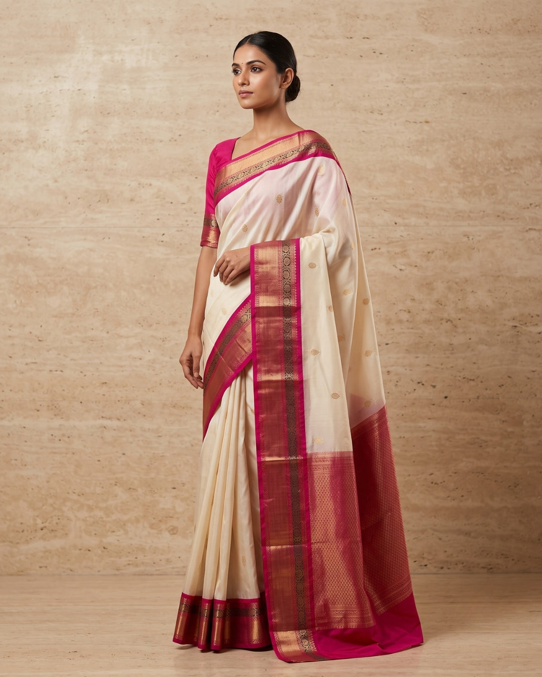 Amutha — Cream Tana Art Silk Saree
