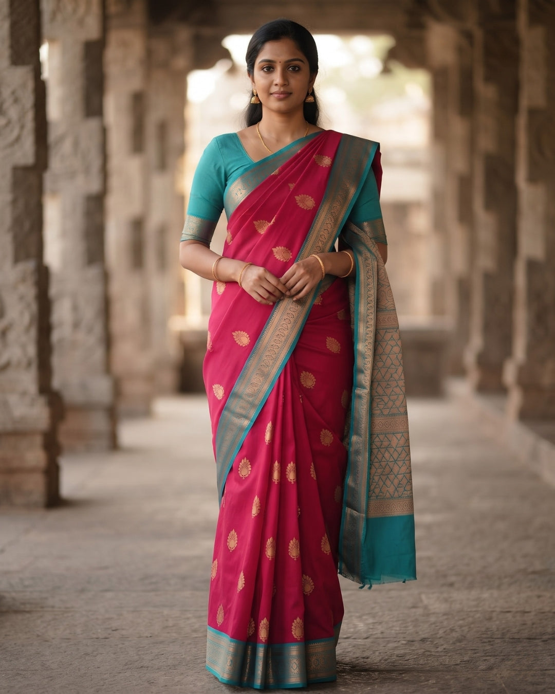 Jaya — Magenta Pink Art Silk Saree – model view