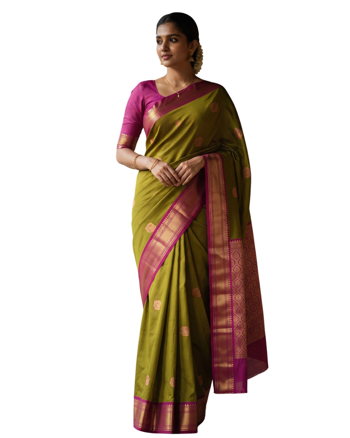 Janaki — Olive Green Art Silk Saree | Rathi Silks, Salem