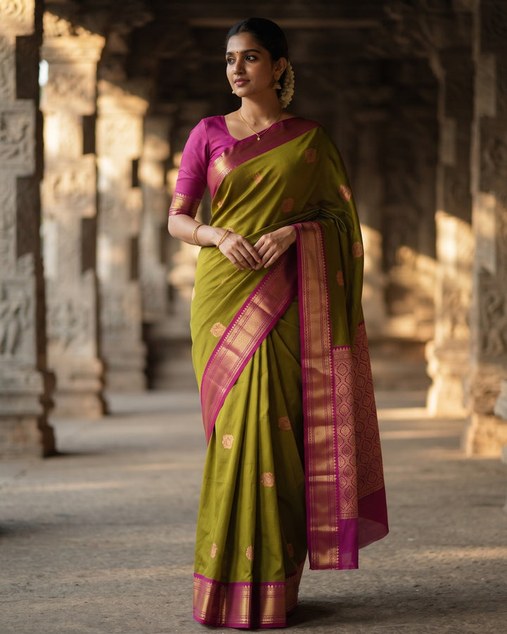 Janaki — Olive Green Art Silk Saree – model view