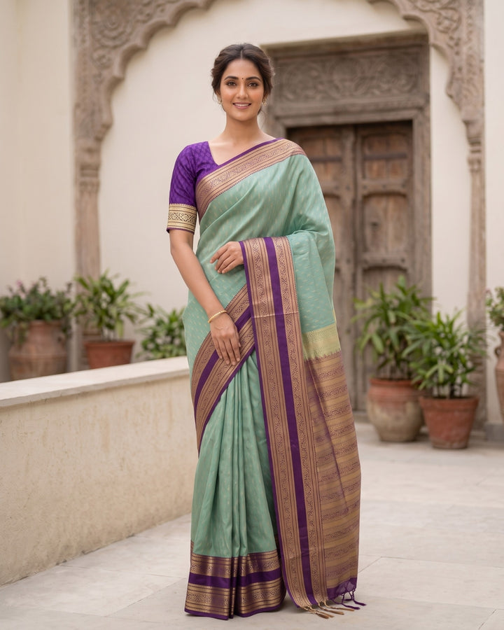 Abirami — Mint Green Tana Art Silk Saree