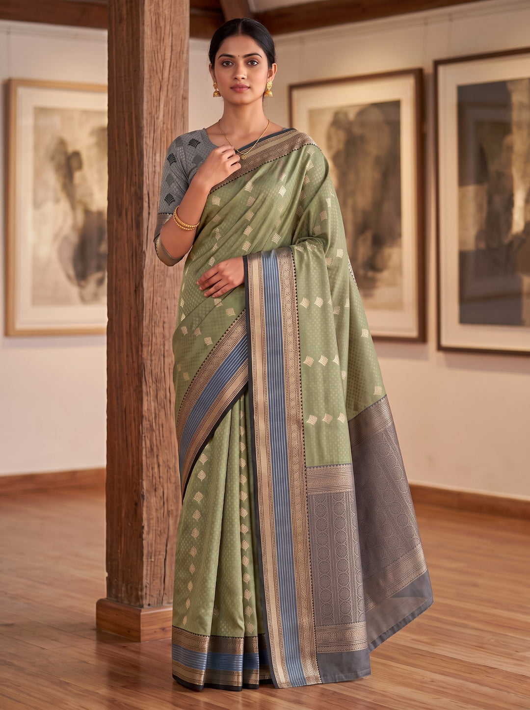Mythili — Sage Green Tana Art Silk Saree