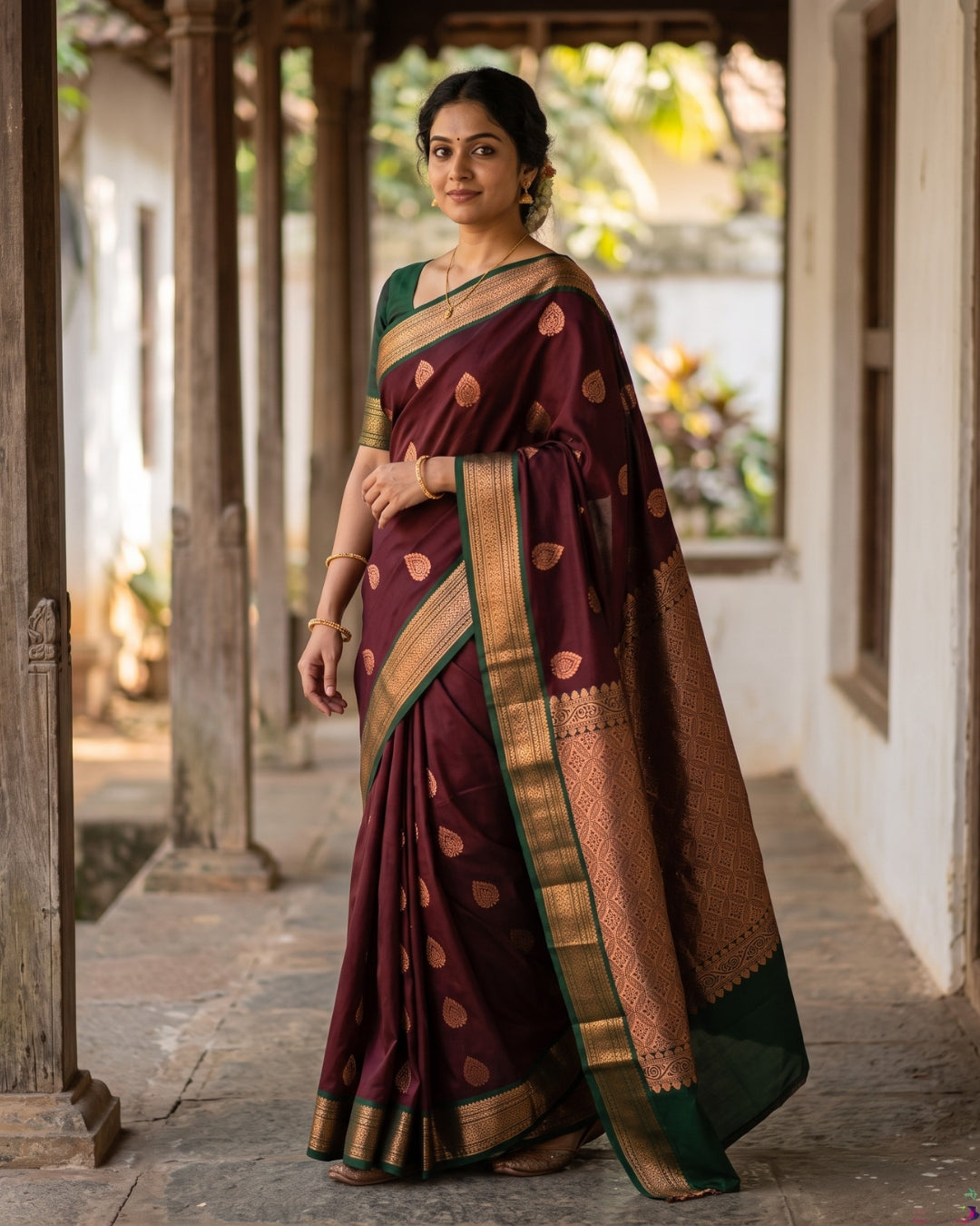 Thilaka — Dark Brown Art Silk Saree