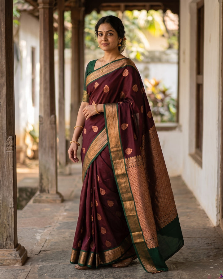 Thilaka — Dark Brown Art Silk Saree