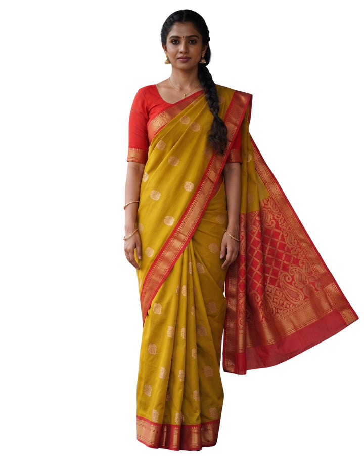 Divya — Mustard Olive Art Silk Saree