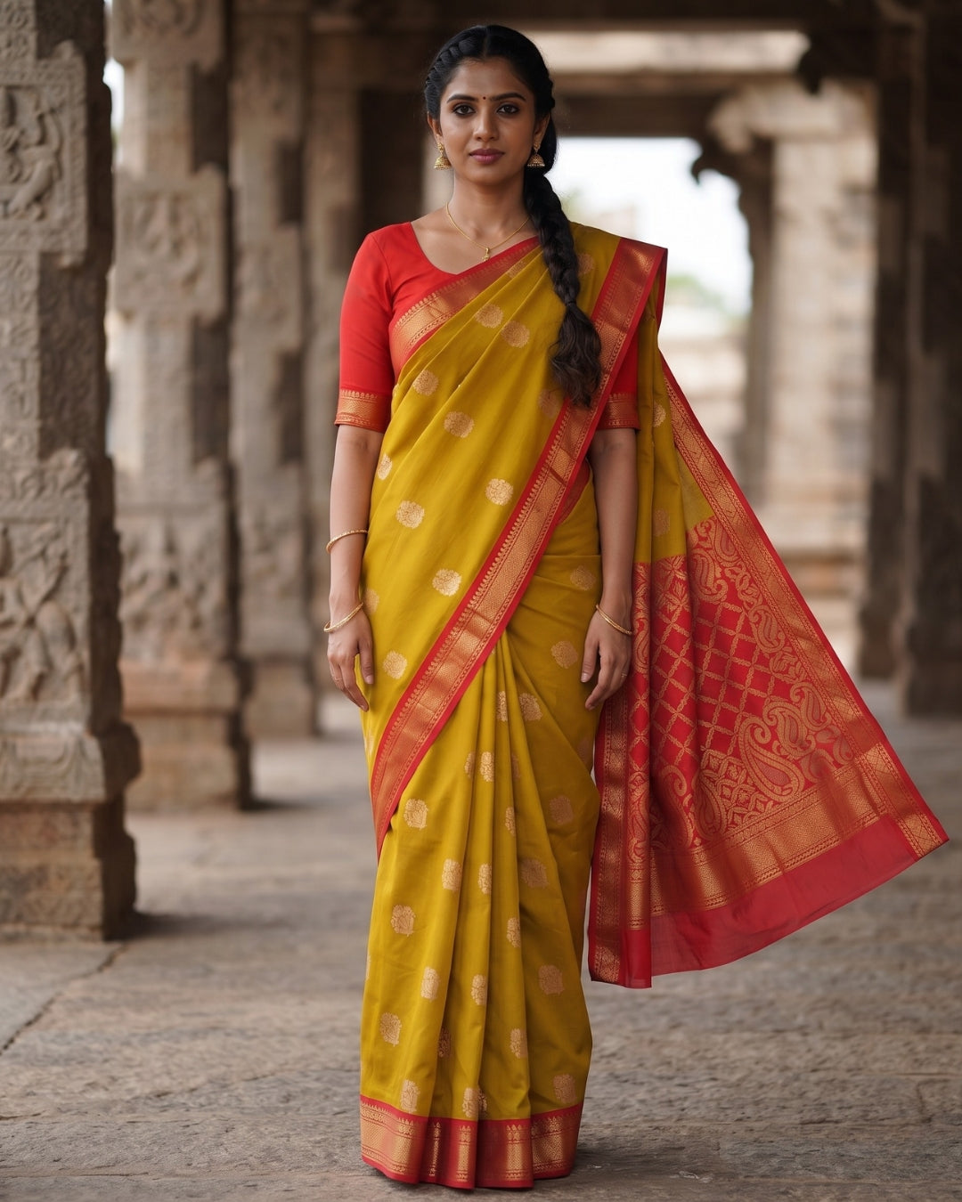 Divya — Mustard Olive Art Silk Saree