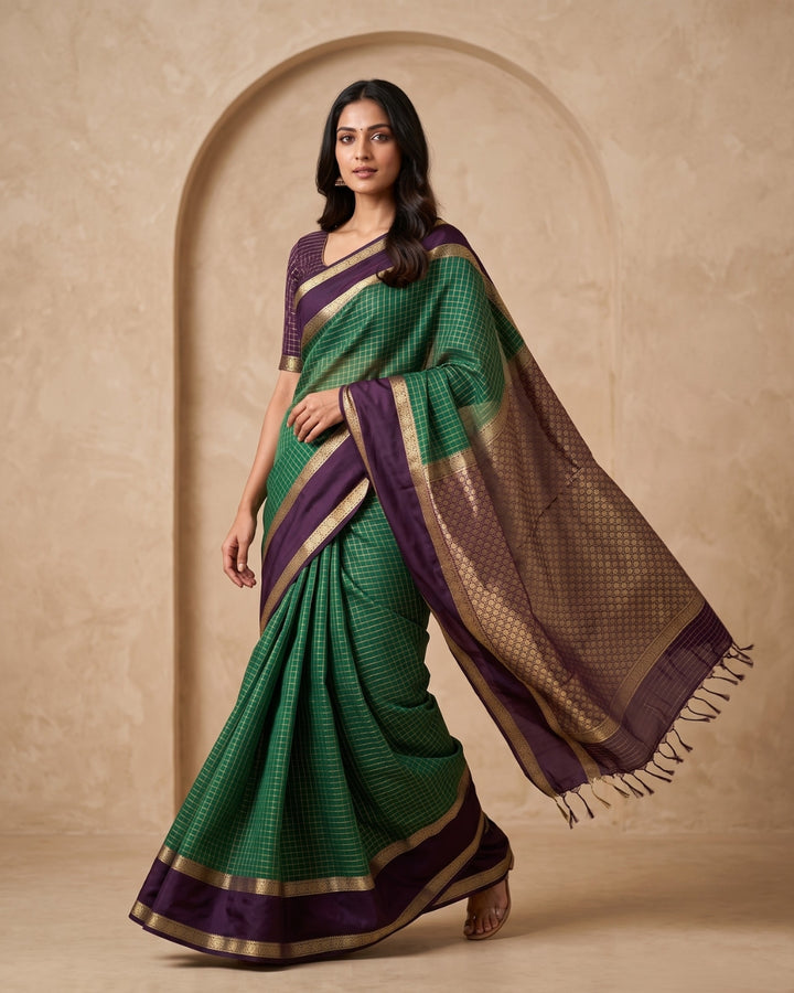 Ragini — Bottle Green Tana Art Silk Saree