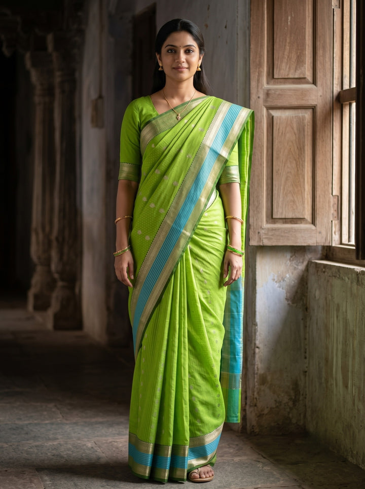 Nandana — Parrot Green Tana Art Silk Saree