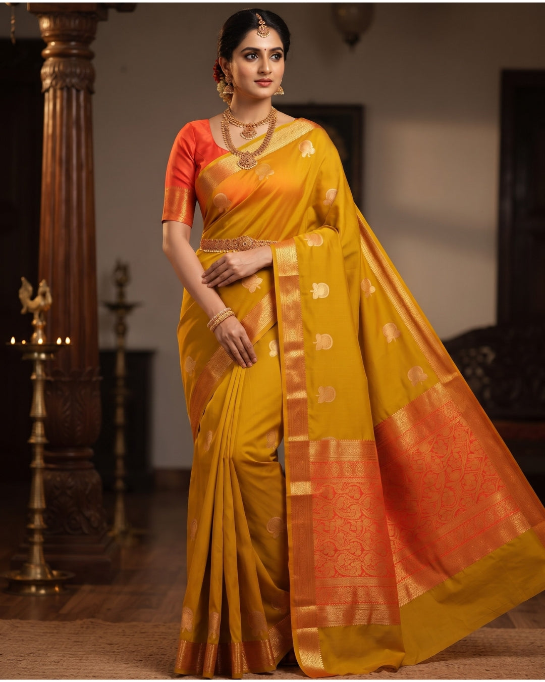 Sornam — Golden Yellow Art Silk Saree