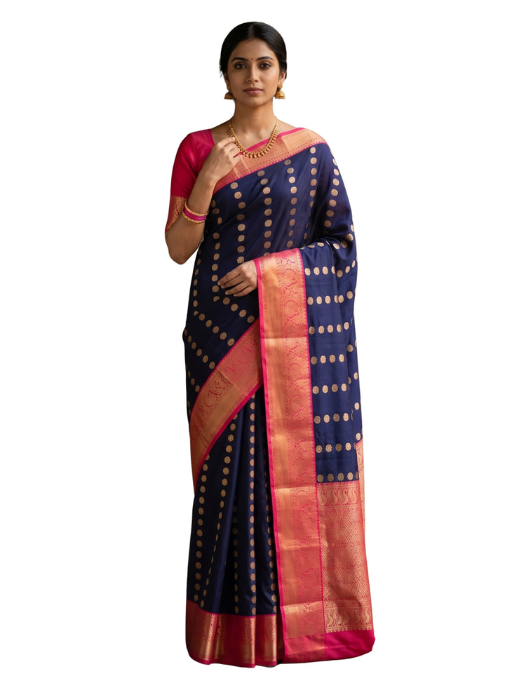 Poorani — Navy Blue Tana Art Silk Saree