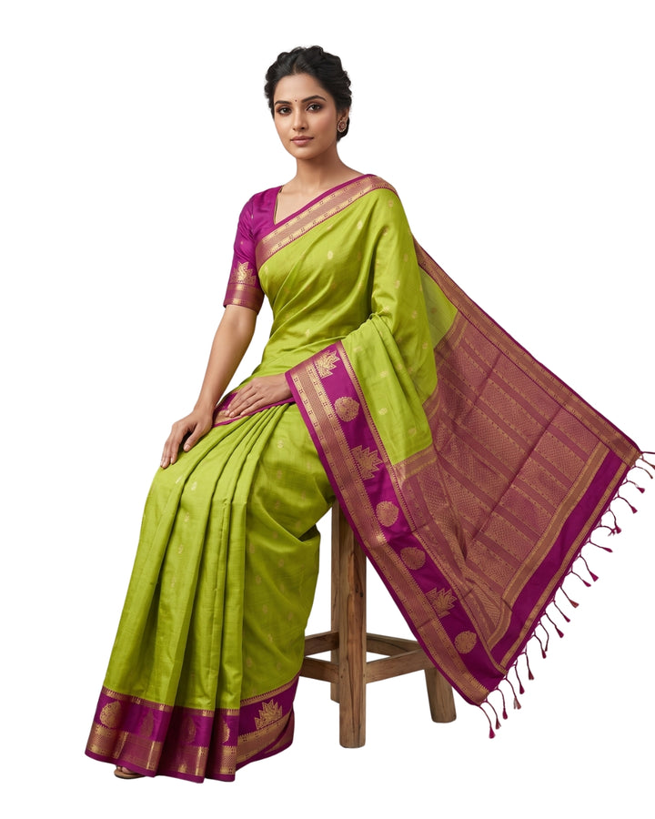 Kalaivani — Lime Green Tana Art Silk Saree