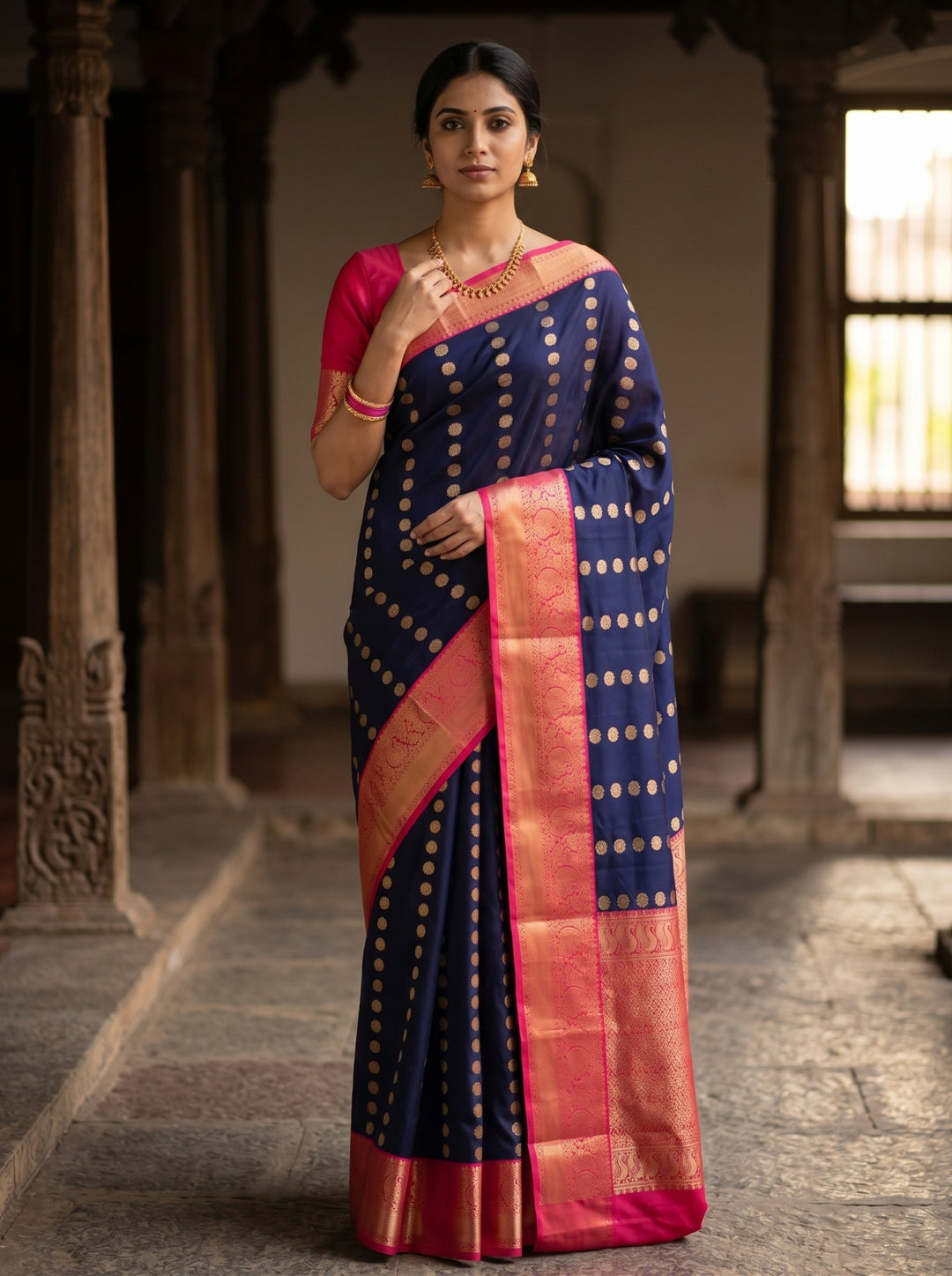 Poorani — Navy Blue Tana Art Silk Saree