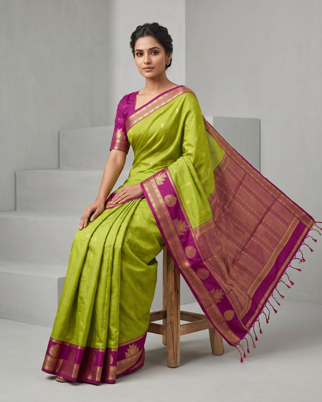 Kalaivani — Lime Green Tana Art Silk Saree