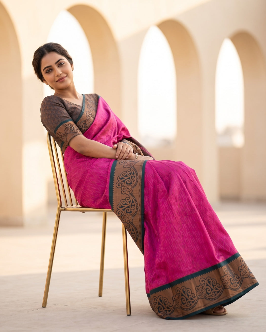 Gulabi-Rani Pink Tana Art Saree