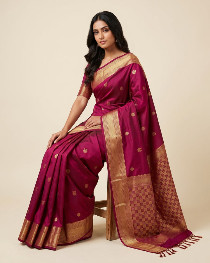 Manjula - Rich Plum Art Silk Saree