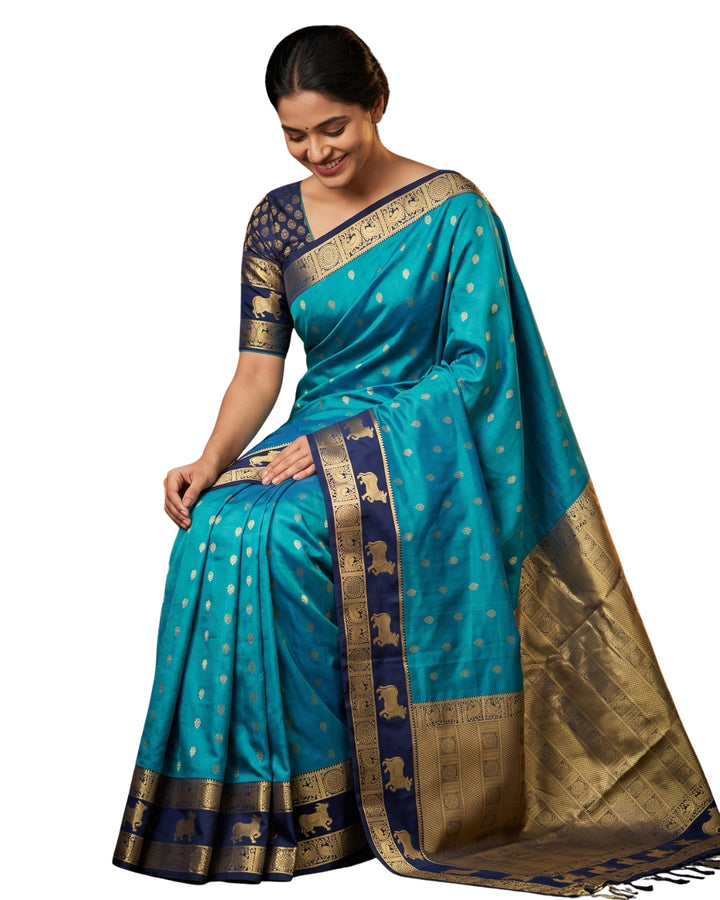 Kanaga — Peacock Green Tana Art Silk Saree