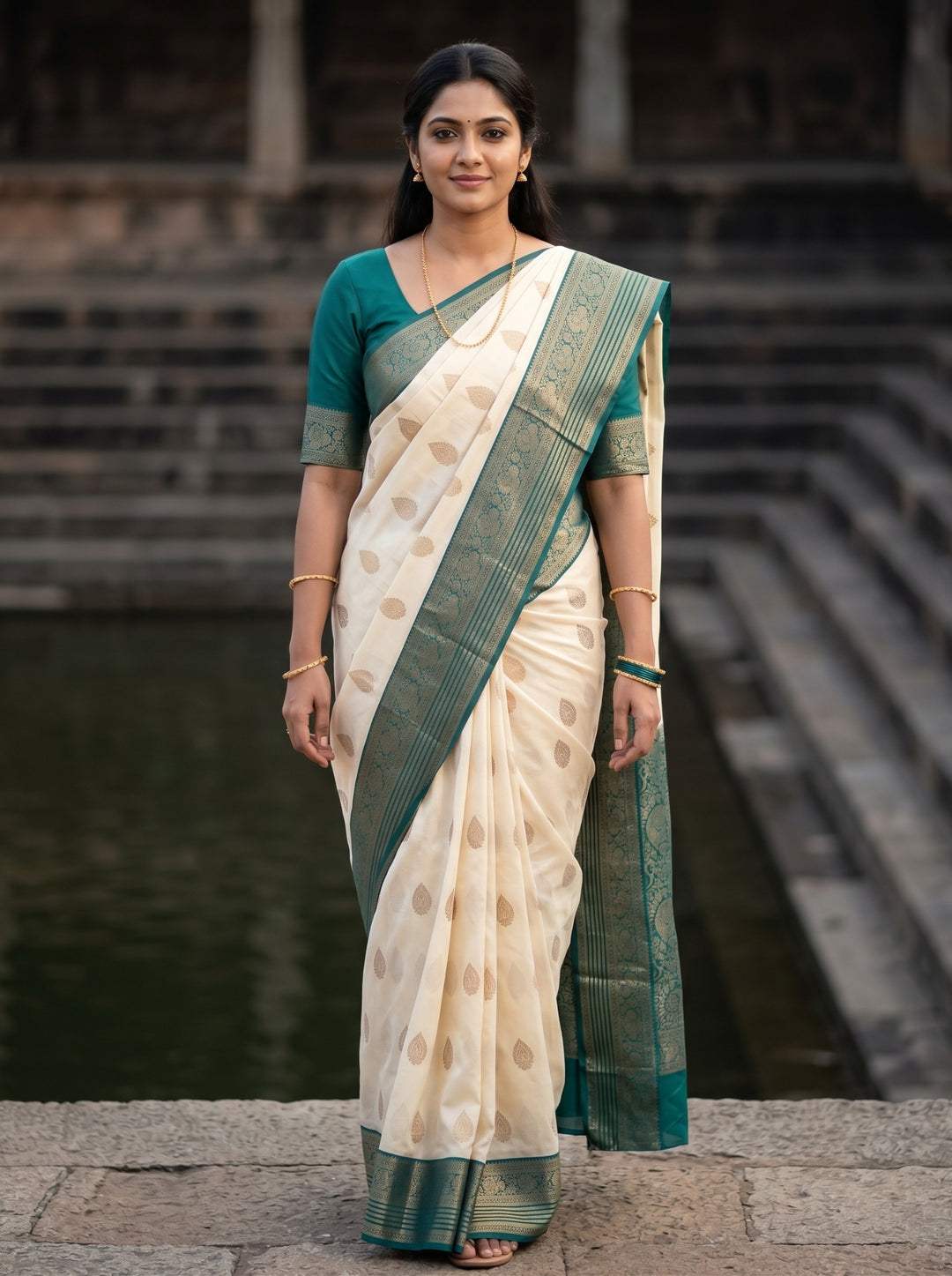 Pavitra — Cream Tana Art Silk Saree