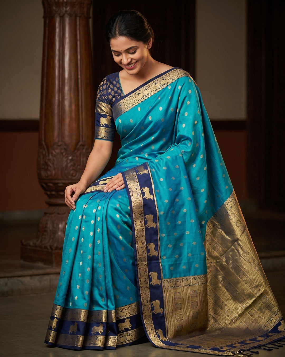 Kanaga — Peacock Green Tana Art Silk Saree