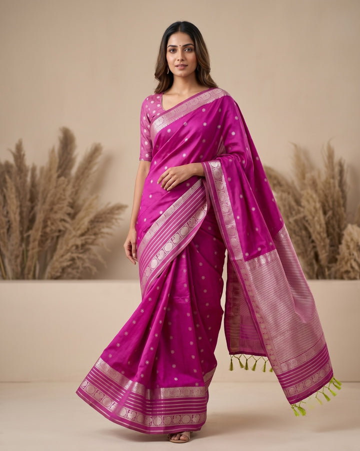 Vasundhara - Rani Pink Art Silk Saree