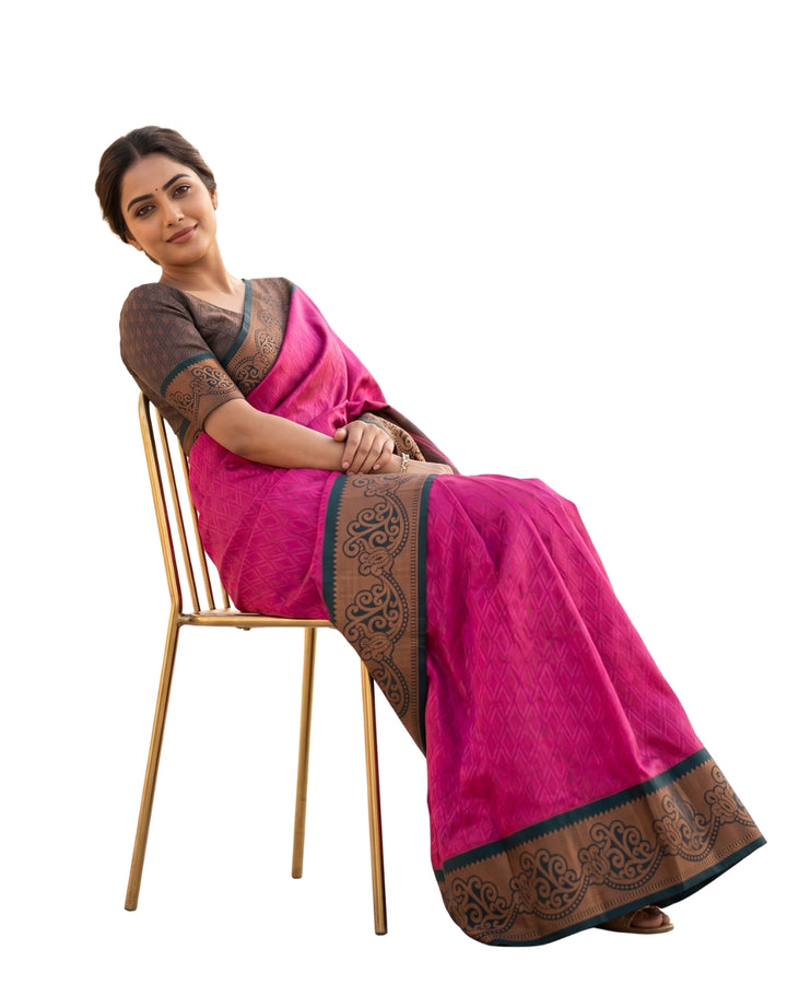Gulabi-Rani Pink Tana Art Saree