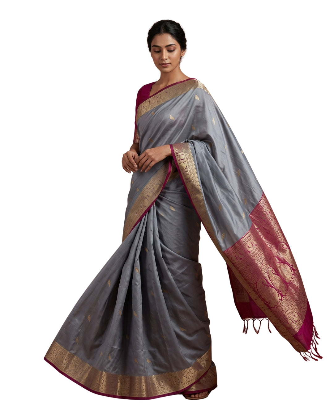 Revathi — Silver Grey Tana Art Silk Saree