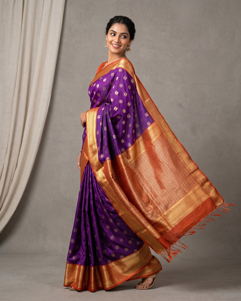 Yuvarani — Royal Purple Art Silk Saree – Woven butta motifs