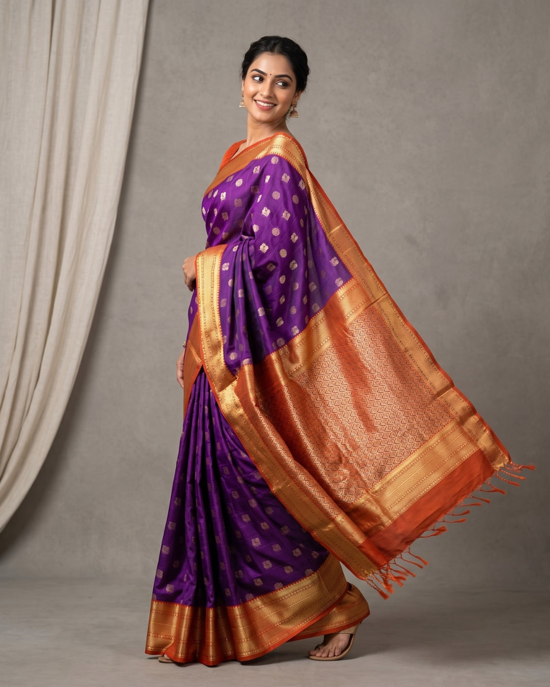 Yuvarani — Royal Purple Art Silk Saree – Woven butta motifs