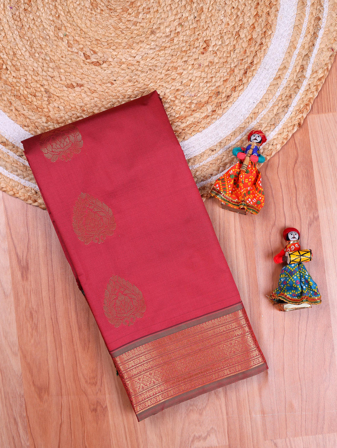 Radha — Brick Red Art Silk Saree