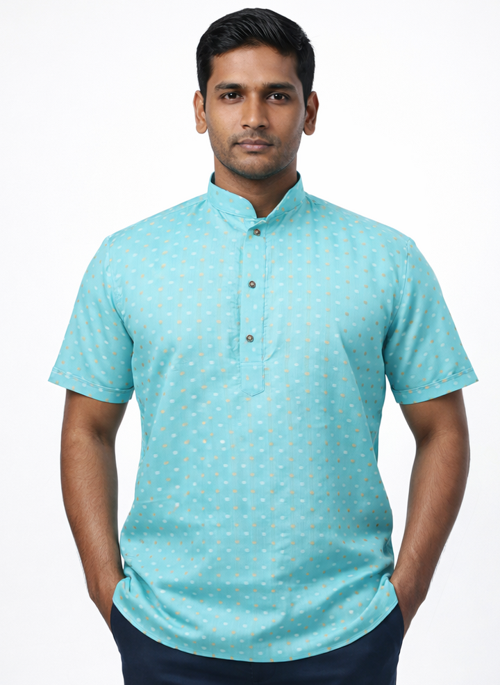 Men’s Chanderi Cotton Printed Half Sleeve Kurta