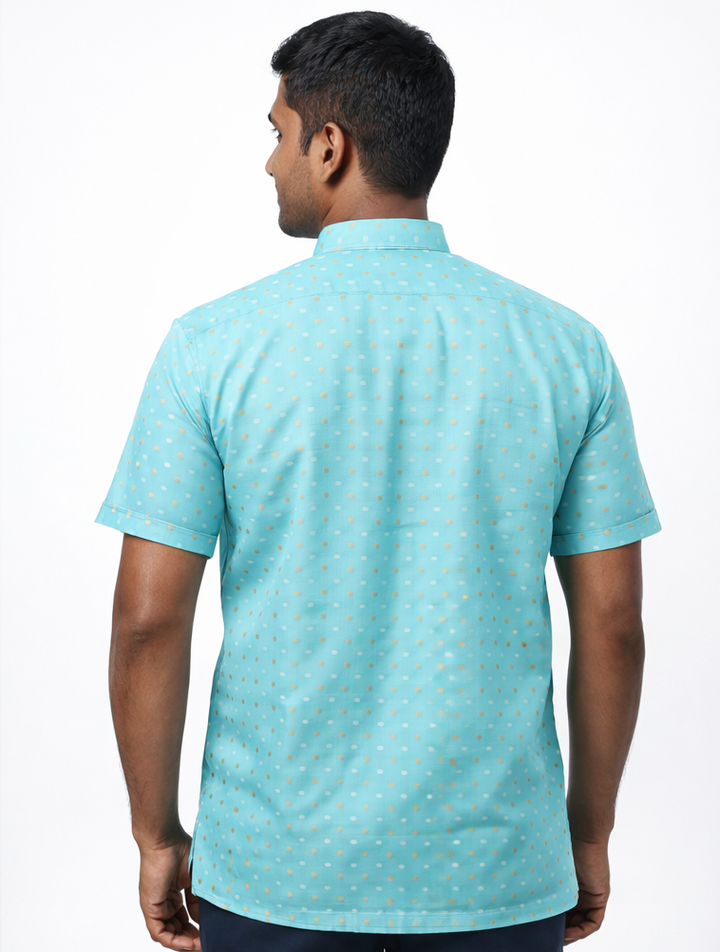 Men’s Chanderi Cotton Printed Half Sleeve Kurta